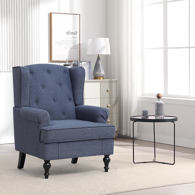 Accent Chair Set of 2, Mid Century Modern Fabric Wingback Chair, Upholstered