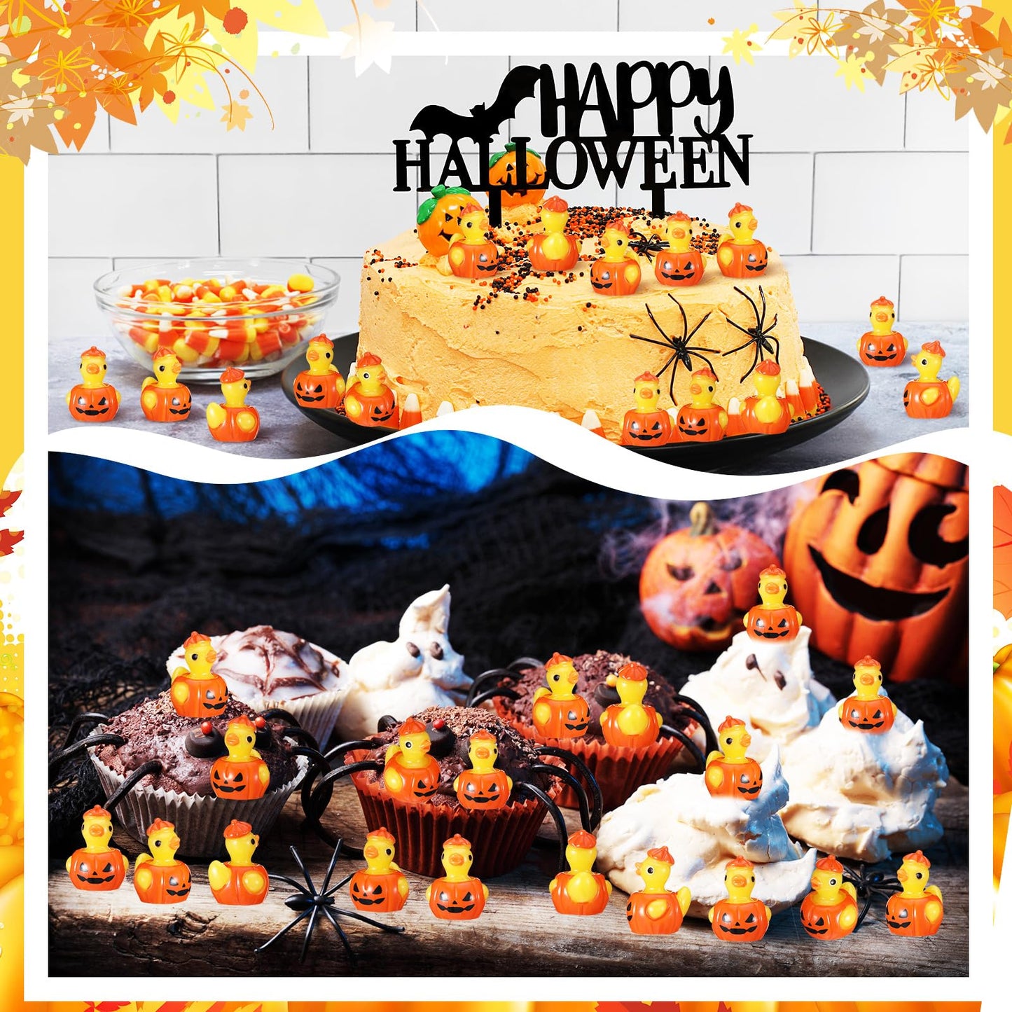 VioraWhite 50 Pcs Mini Resin Ducks Bulk Tiny Summer Themed Figurines Party Decor for DIY Miniature Landscape Birthday Gifts Aquarium Bonsai Potted Dollhouse Decor (Pumpkin)