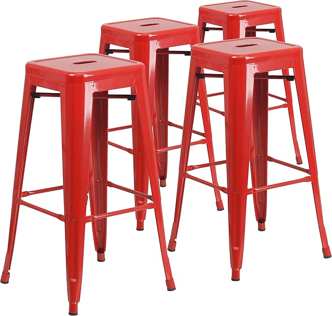 Flash Furniture Lily 4 Pack Commercial Grade 30" High Backless Red Metal