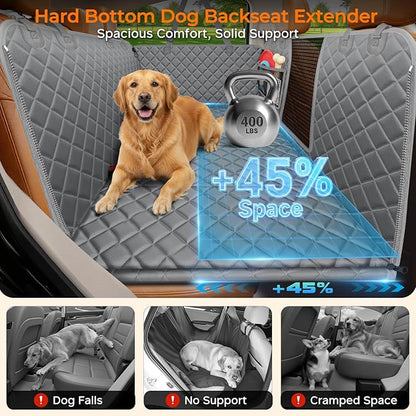 URPOWER Backseat Extender for Dogs - Hard Bottom Dog Car Seat Cover for Back Seat, Dog Hammock for Car and SUV, Pet Rear Seat Protector Dogs Travel Bed with Mesh Window & Side Flaps