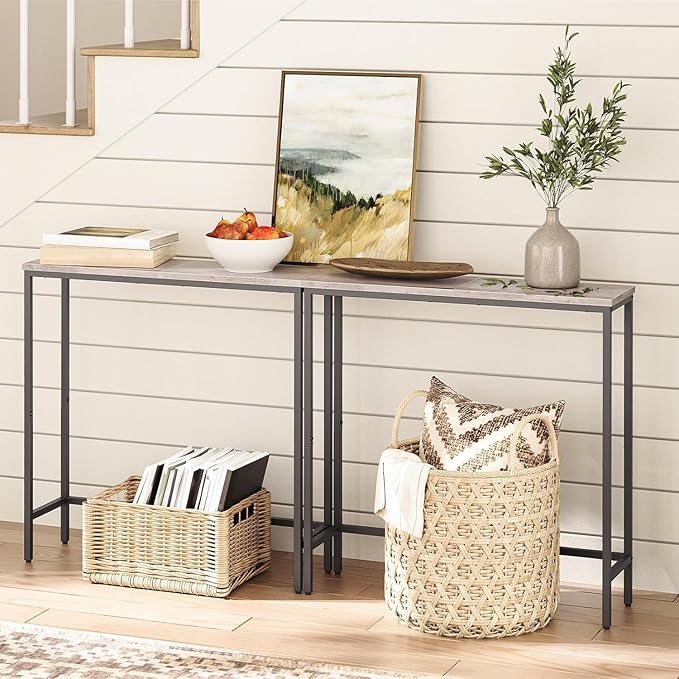 HOOBRO 2 Pack Narrow Console Table, 29.5" Small Entryway Table, Thin Long Sofa
