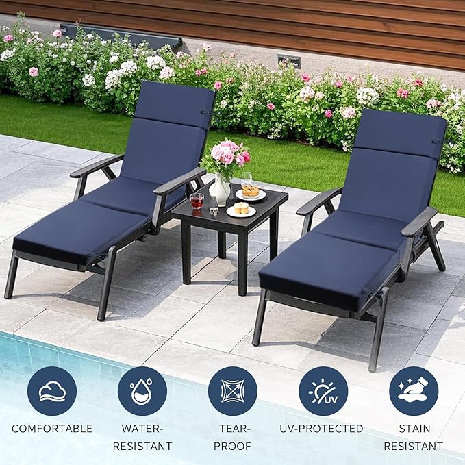 Outdoor Chaise Lounge Cushion 72" x 21" x 3", 4-Section Folding Patio Lounge