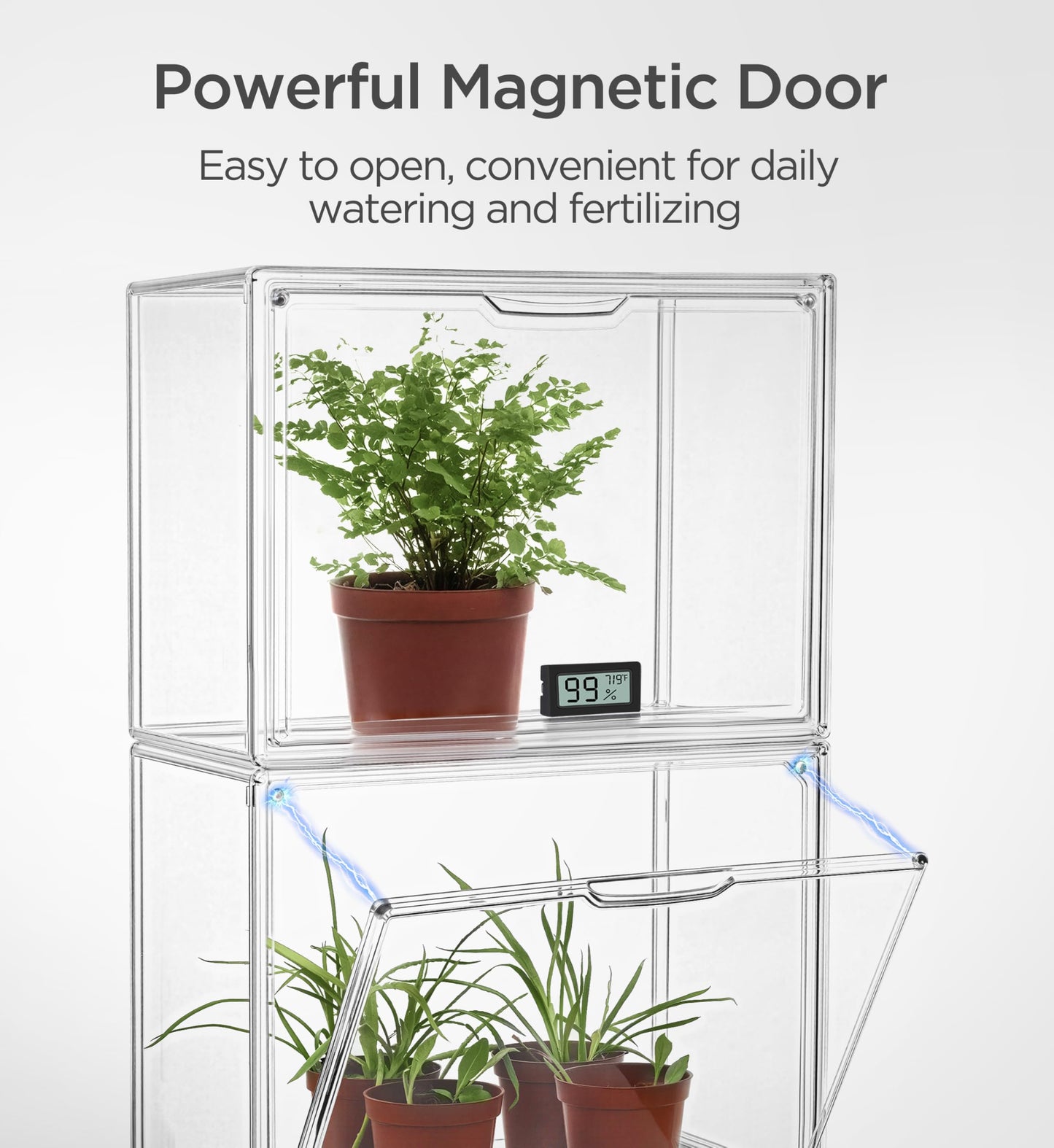 HBlife Mini Greenhouse for Indoor, Clear Stackable Green House with Magnetic Waterproof Door for Small Plants Nursery Germination and Display, Tabletop Portable Greenhouse, 14.1x8.6x10.6 Inch (1 Pack)