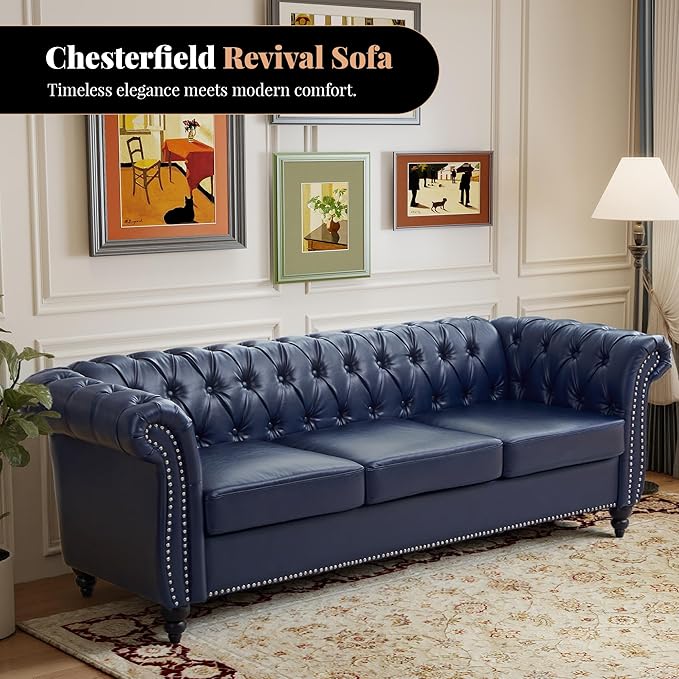 LEVNARY Chesterfield Sofa, 3 Seater Tufted Couch