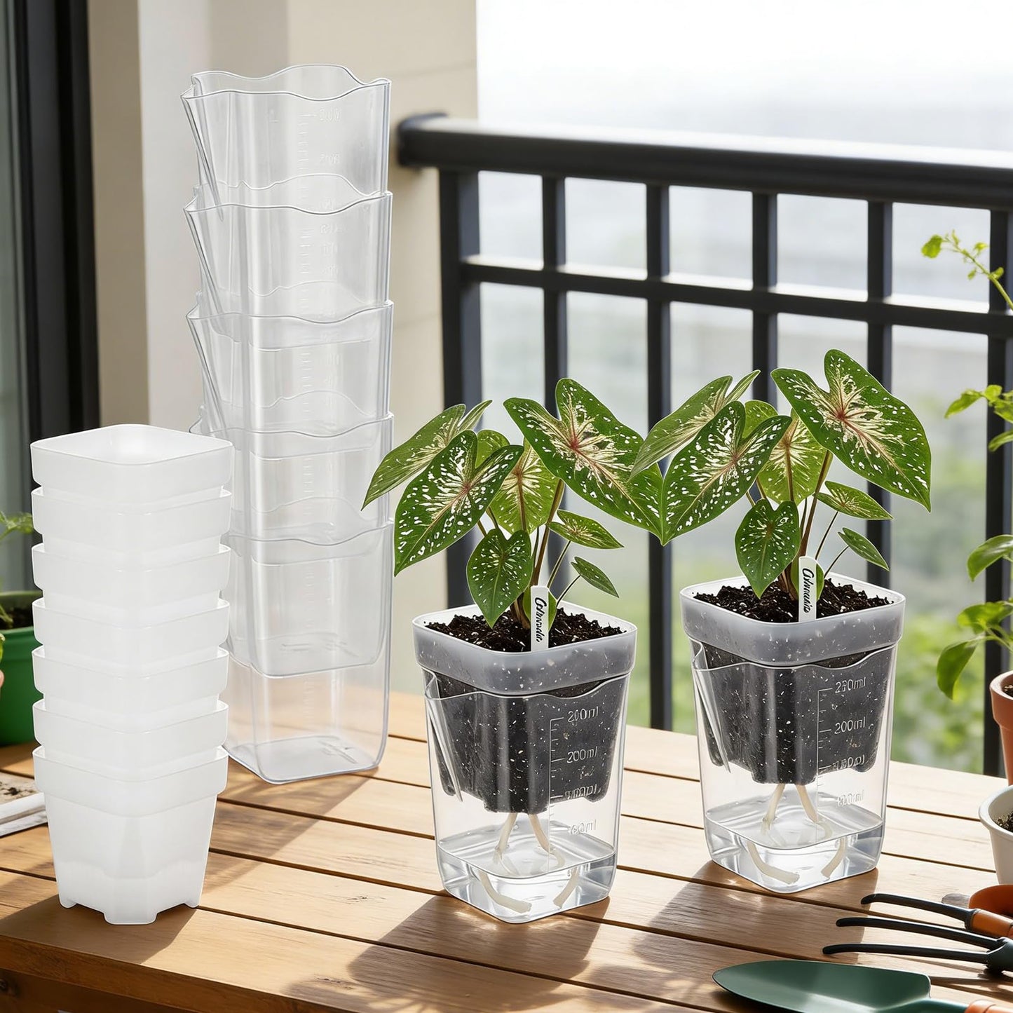 KKONHII 10 Pack 2.52" Small Self Watering Pots for Indoor Plants, Clear Plastic Planters with 10 Plant Label and Water Level Indicator Drainage Hole for Succulents, Propagation, African Violet