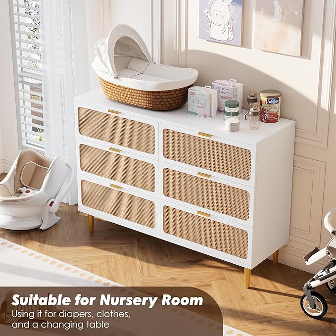 GarveeHome Rattan 6 Drawer Dressers