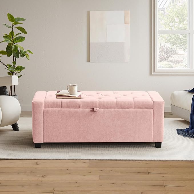 GRAINELL Storage Ottoman Bench, Upholstered Tufted Bedroom Bench
