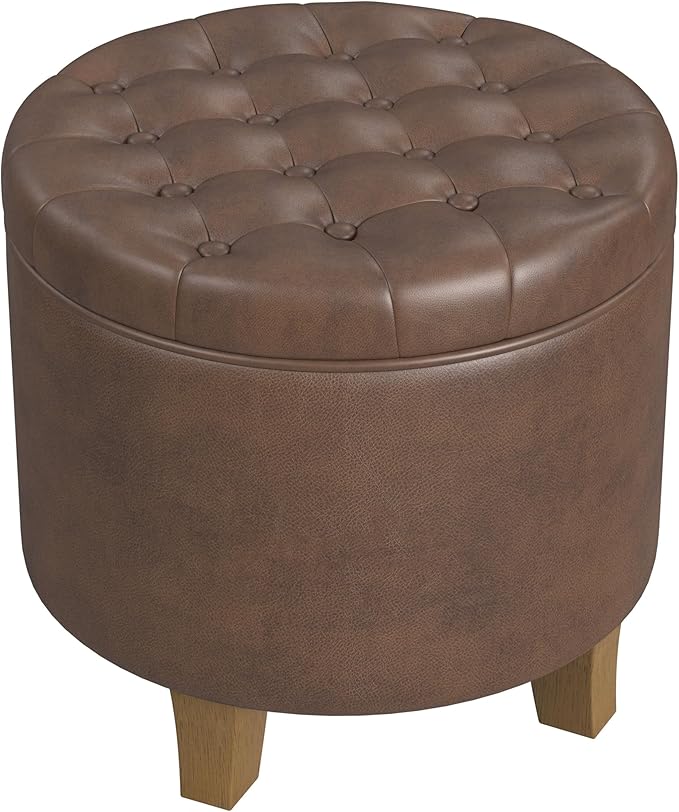 Homepop Home Decor | Upholstered Round Faux Leather Tufted Foot Rest Ottoman |
