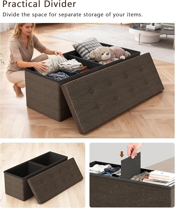 GLAXYFUR 43 Inches Folding Storage Ottoman Bench, Storage Chest, Footrest