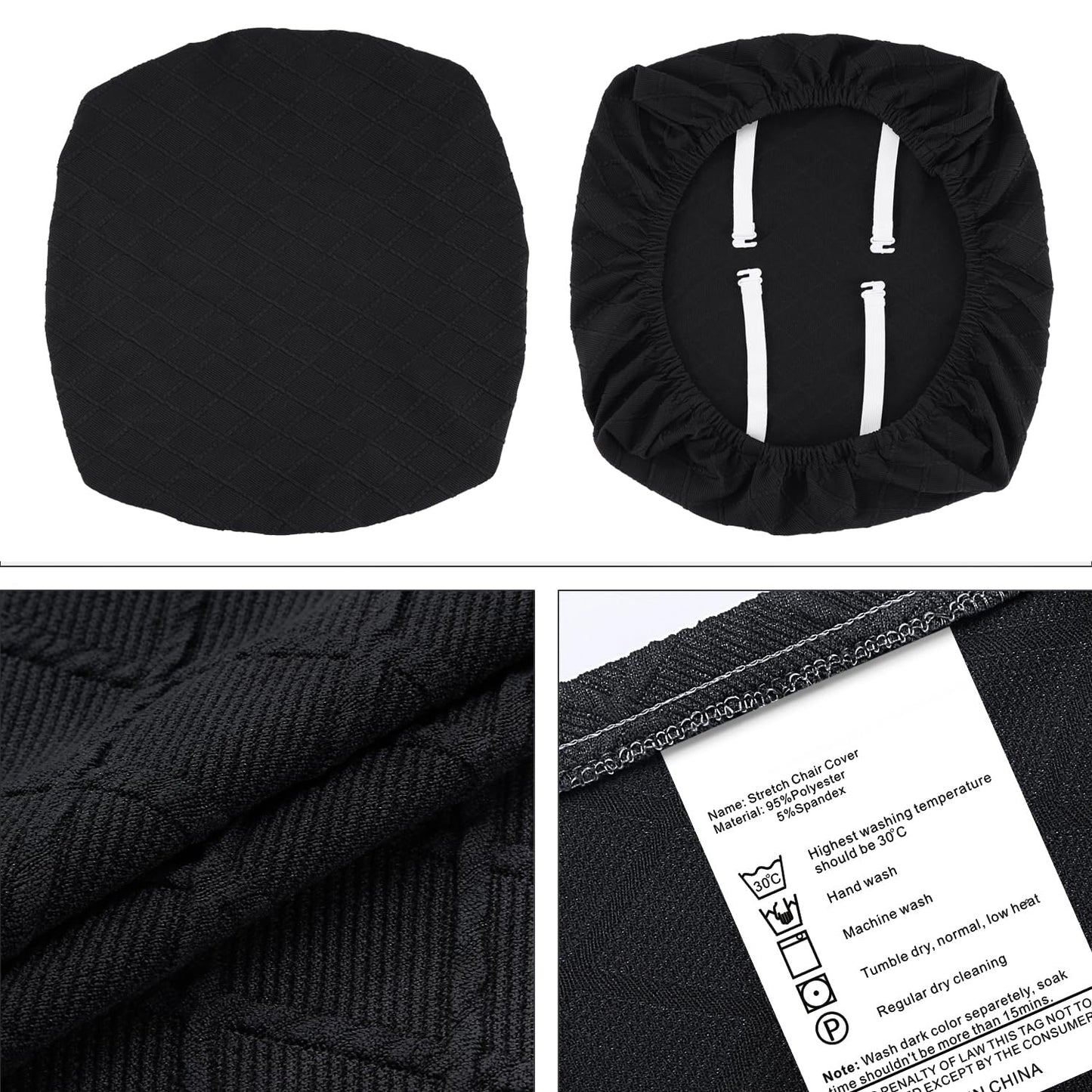Fuloon Stretch Chair Seat Covers 4 PCS, Removable Washable Dining Chair Covers Anti-Dust Dining Room Seat Cushion Slipcovers (4, Black)