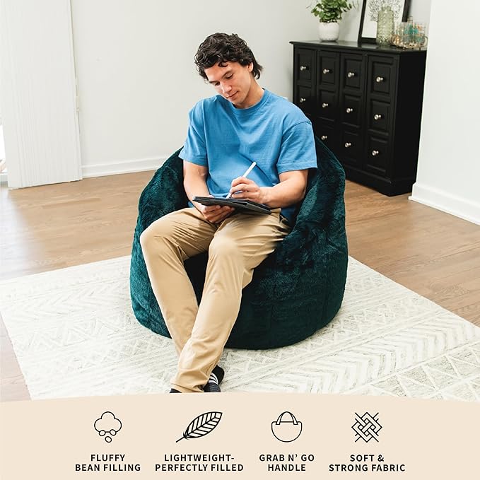 Big Joe Milano Bean Bag Chair for Kids, Ultra-Soft Emerald Plushie Polyester