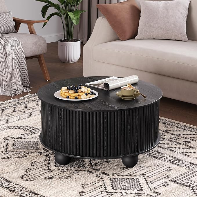 JOINICE Black Round Coffee Table