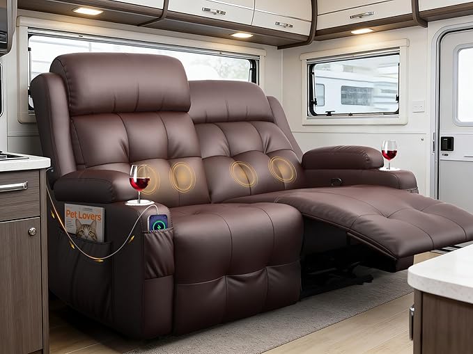 Reclining Loveseat, 55.1" RV PU Leather Wall Hugger Recliner Love Seats Sofa