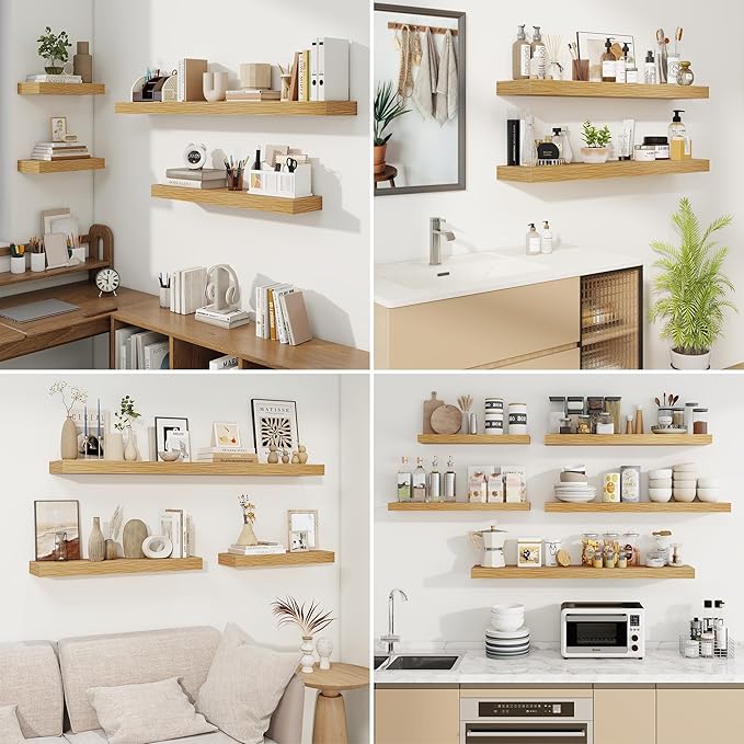 fuqing Floating Shelves for Wall, Wall Mounted Wood Floating Shelf