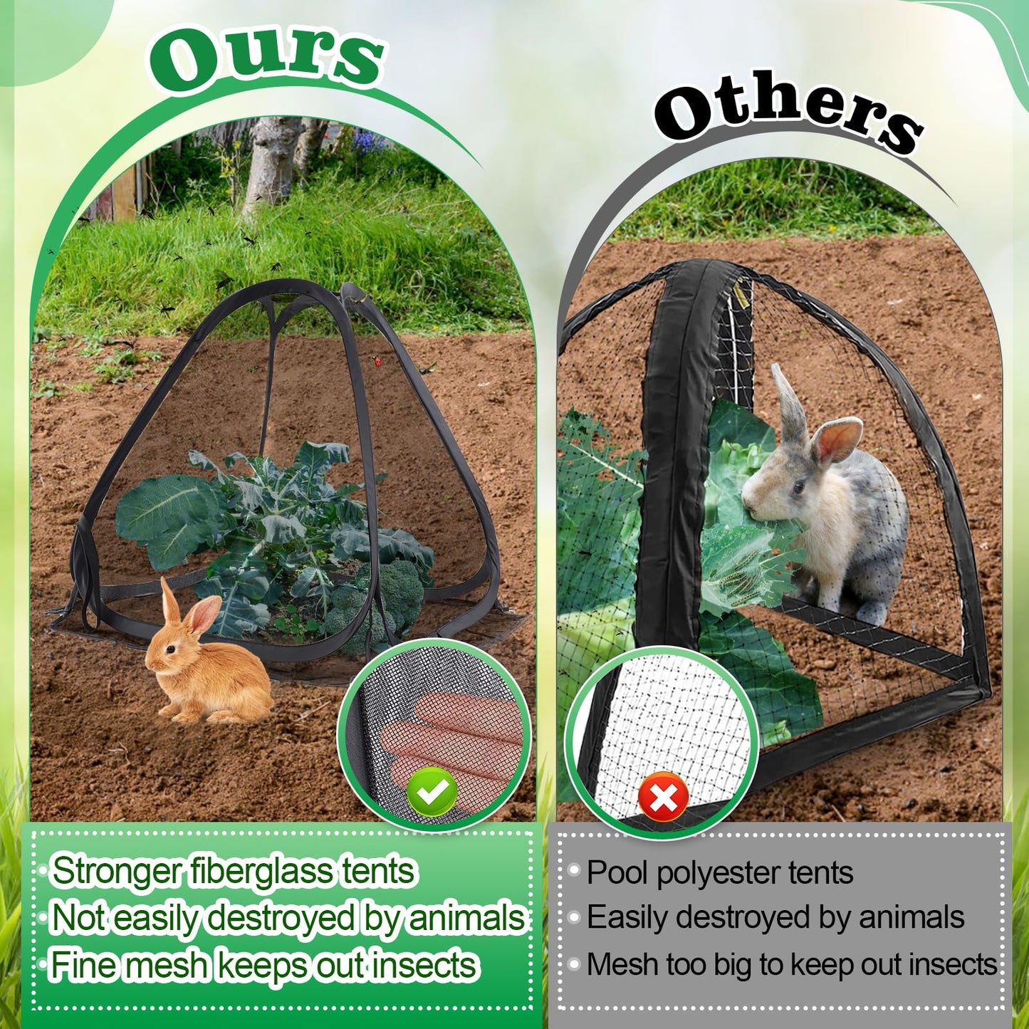 2-Pack Durable Plant Covers - Pop-up Fine Mesh Plant Tents with 8 Stakes, 22''x22''x23''Plant Protectors, Garden Crop Guard Cages for Vegetables Fruits Away from Animals Birds Deer Squirrels