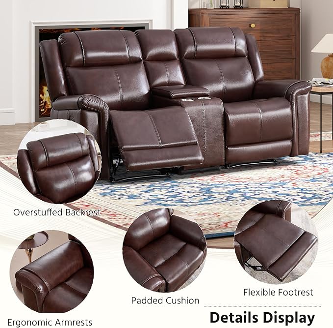 ANJ Geniune Leather Manual Loveseat Recliner Sofa Set of 2