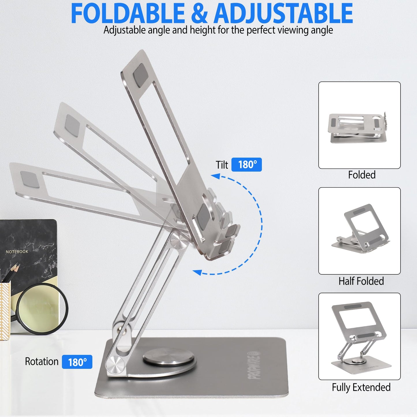 Propware Swivel Tablet Stand for iPad/Kindle/PS/Switch/iPhone 13"-4.7" Holder, Adjustable Tablet Stand for Desk, Kitchen, PC Office Accessories for Desk, Men, Women, iPad Accessories