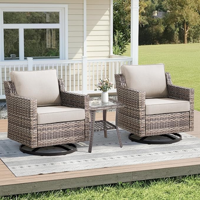 3 Pieces Patio Furniture Set-High Back Swivel Patio Chairs Set of 2