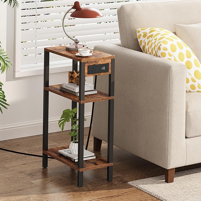 TUTOTAK Narrow Side Table with Charging Station, Small End Table with USB Ports