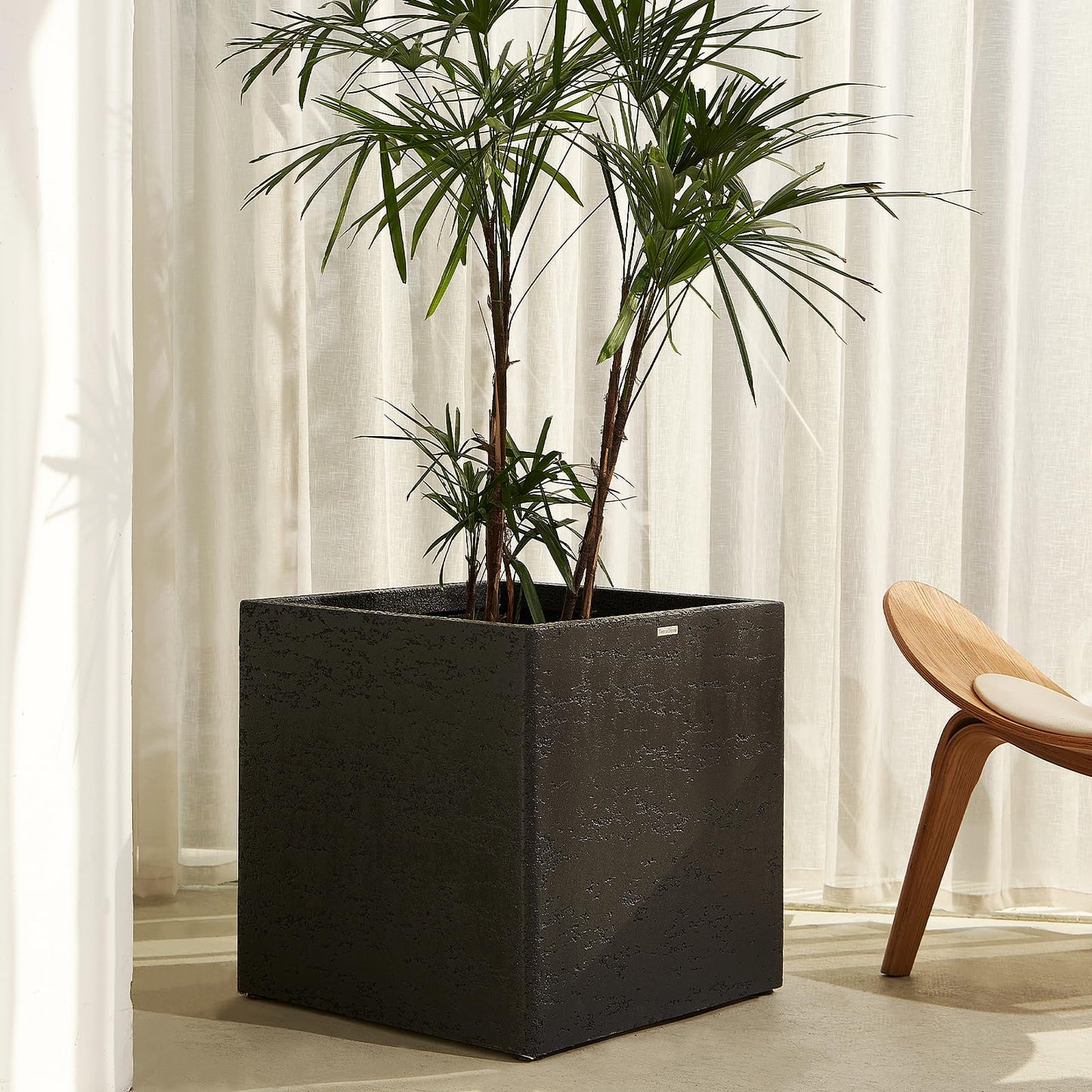 TerraDeco 20 Inch Square Concrete Planter（20Lx20Wx20H，48 Pounds）,Durable All-Weather Use with Drainage Holes,Large Square Planter for Outdoor Indoor Plants