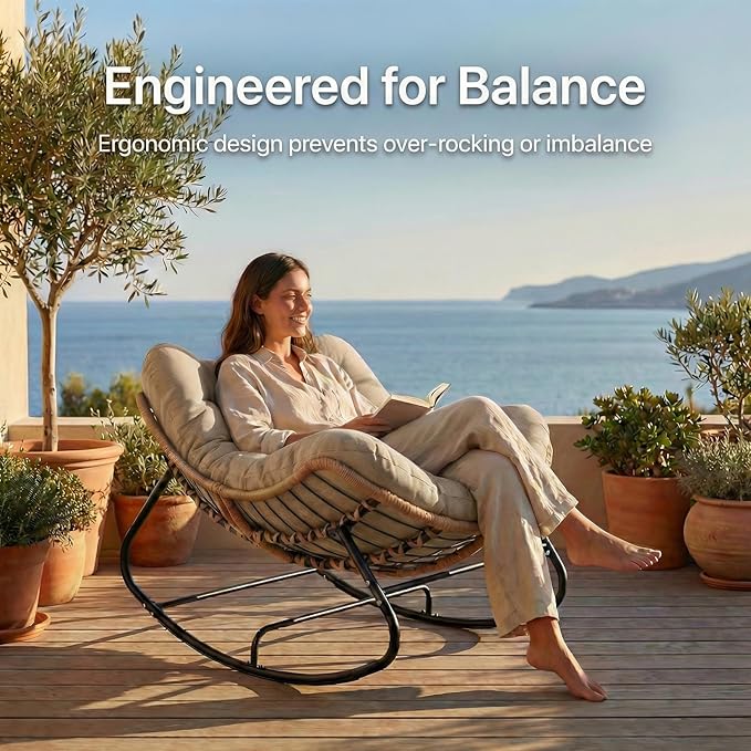Oversized Papasan Rocking Chair Outdoor, Comfy Patio Papasan Egg Rocker