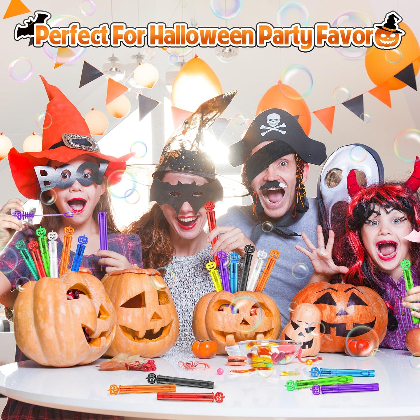 SpringFlower Halloween Party Favor for Kids, 400 Pcs Halloween-Themed Mini Bubble Wands for Halloween Party Favor Supply Goodie Bags Prefilled, Classroom Rewards, Halloween-Themed Toys Gifts for Kids