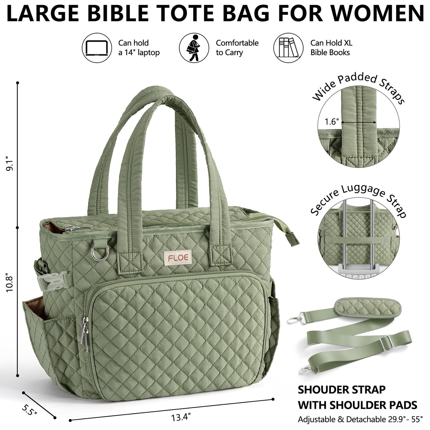 Large Bible Bag for Women Bible Cover Case, Quilted Puffer Bible Tote Bag Church Bag w/Shoulder Strap, Bible Study Supplies Journaling Kit Accessories Pen Tabs, Christmas Christian Gifts for Women Mom