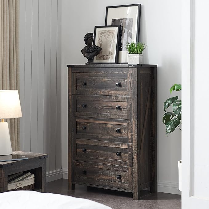 T4TREAM Farmhouse 5 Drawers Dresser Chests