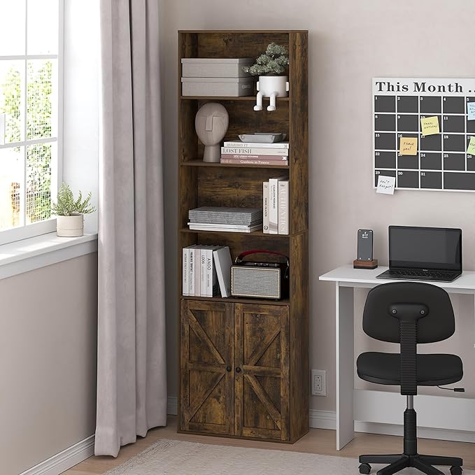 Furinno Jensen Book Shelf, 6-Tier Farmhouse Bookshelf, Display Bookcase