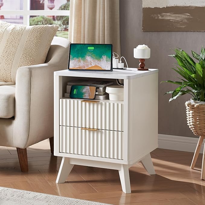 T4TREAM Fluted Nightstand Set of 2