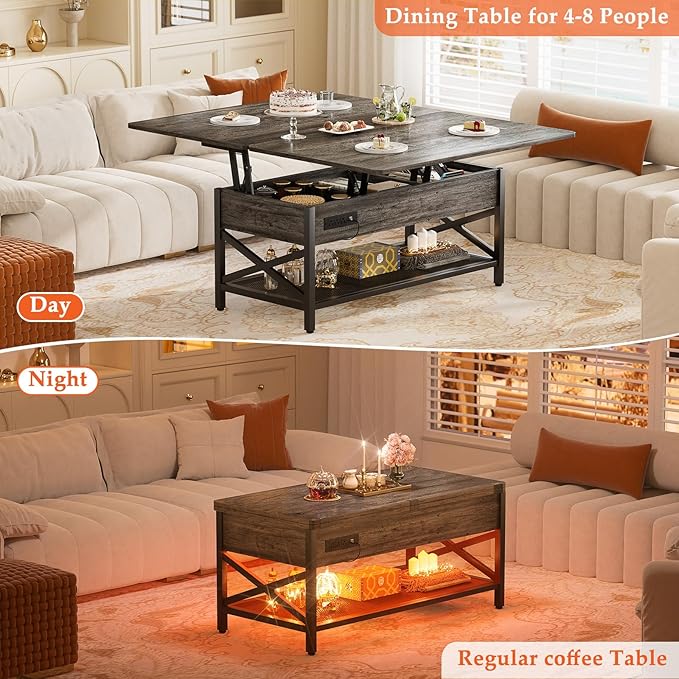 Aheaplus Coffee Table Lift Top Multi-Function Coffee Table Converts to Dining
