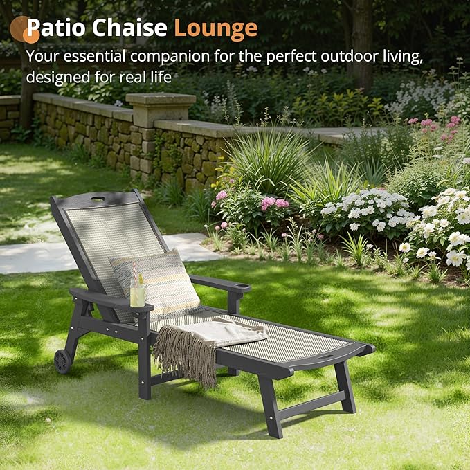 LUE BONA Chaise Lounge Chair Outdoor Set of 2, HDPS and HDPE Wicker Material