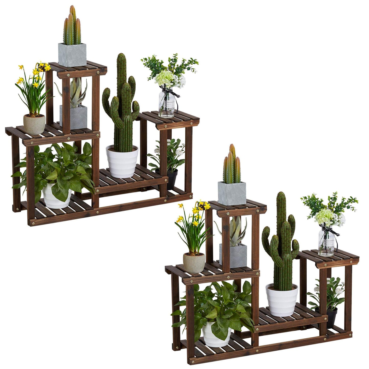 Yaheetech Plant Stands for Multiple Plants Wooden Plant Shelf Indoor Outdoor Flower Display Rack Shelf Plant Holder Multi Layer Unit for Garden/Balcony/Patio/Living Room 4 Tier 8 Pots 2PCS