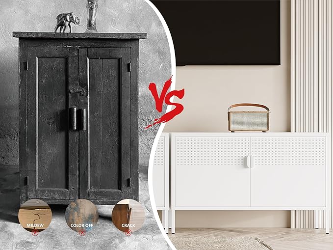 Metal Storage Cabinet, 2 Door TV Stand, Metal Mesh Accent Cabinet, Magnetic