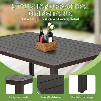 7 Piece Patio Dining Set for 6, 6 Stackable Textilene Chairs and 1 Dining Table Outdoor Furniture Set, Brown
