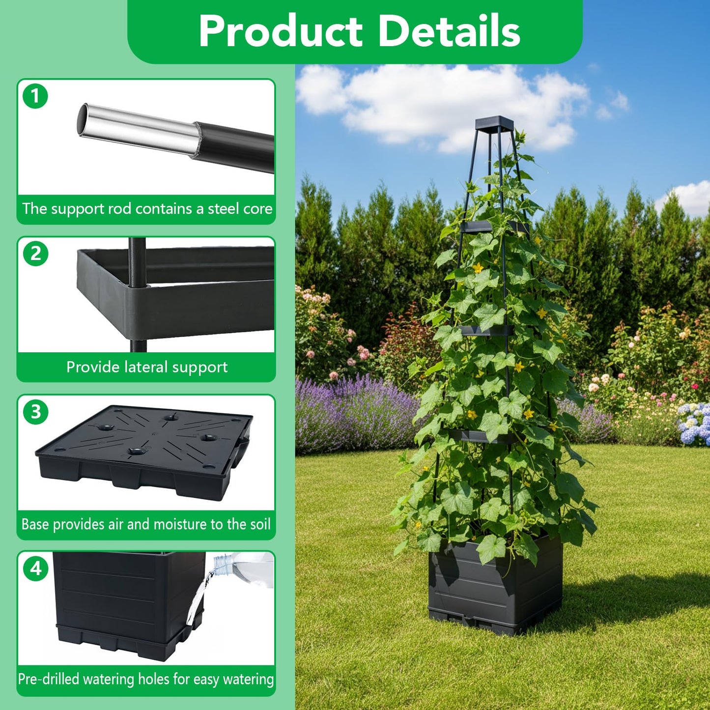 2 Pack Raised Garden Bed Planter Box with Trellis, 57" Self-Watering Tomato Planter with Trellis, Tomato Cage Plant Support for Climbing Plants Vegetable Vine Flowers Patio Outdoor Indoor