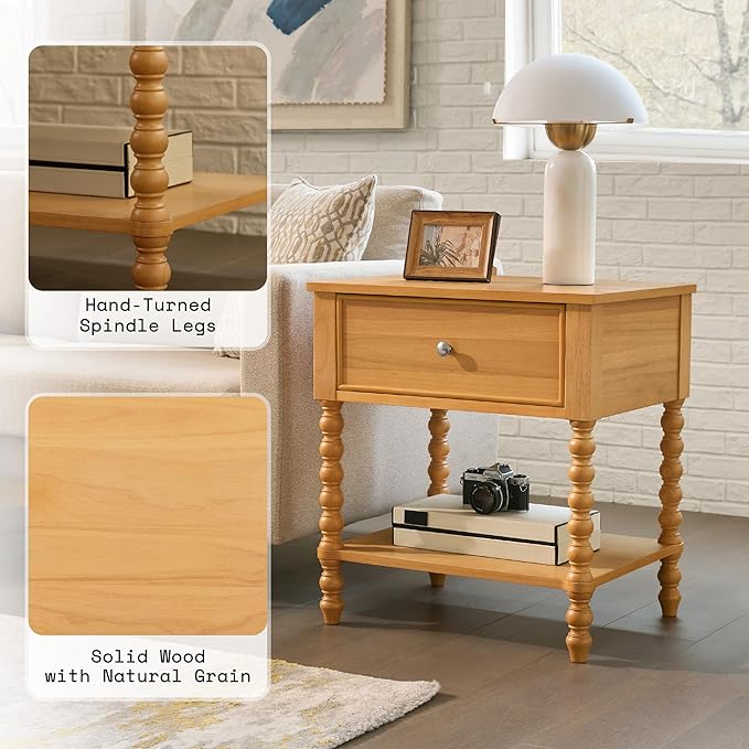 AMERLIFE 24" Wood Nightstand Set of 2, Vintage Bedside Table