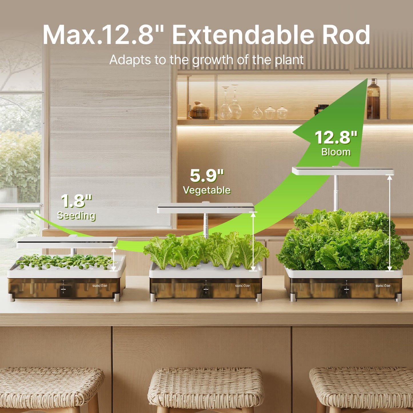 SUNCOZE Hydroponics Growing System Kit 13 Pods, Indoor Garden with Dimmable Grow Light, 4L Visible Water Tank with Adjustable Height to 12.8",Digital Timer & Water/Nutrient Reminder, Gardening Gifts
