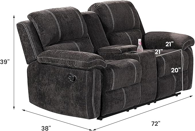 Betsy Furniture Modern Fabric Recliner Sofa Set, Loveseat w/Console, Recliner