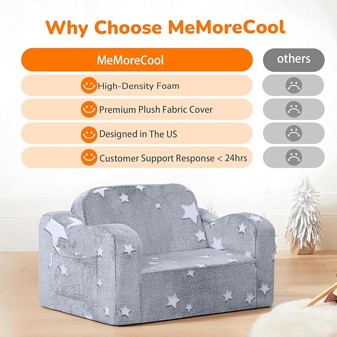 MeMoreCool Glowing Star Kids Chair, 2-in-1 Foldable Kids Couch