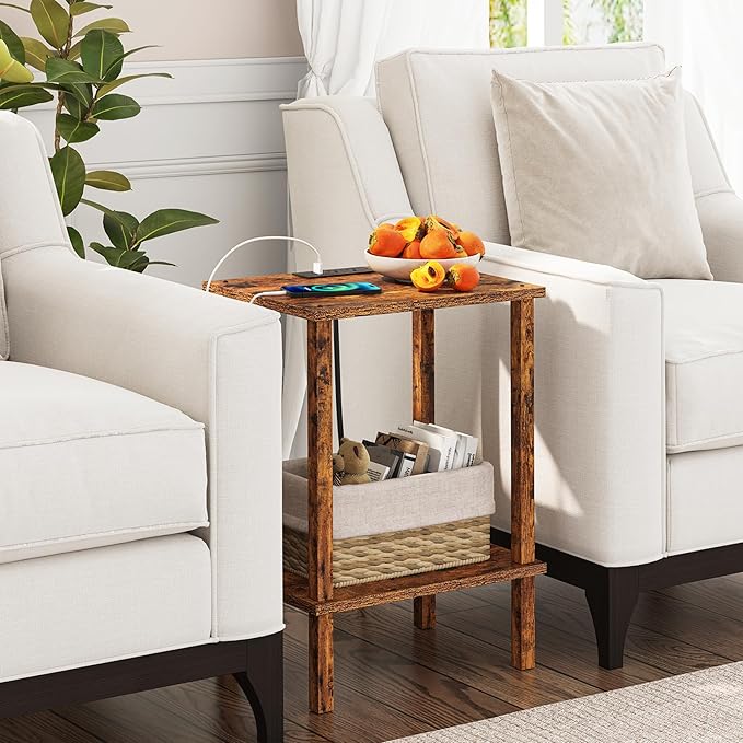 TUTOTAK End Table with Charging Station, Small Side Table with Outlets