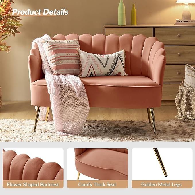 HULALA HOME Modern Velvet Loveseat Sofa