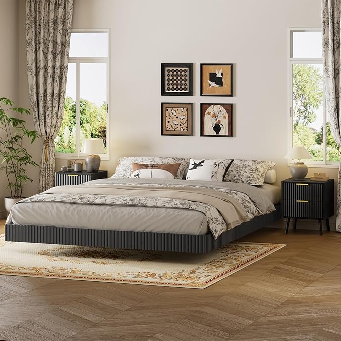 LYNSOM 3 Pieces King Bedroom Set, Floating Bed Frame