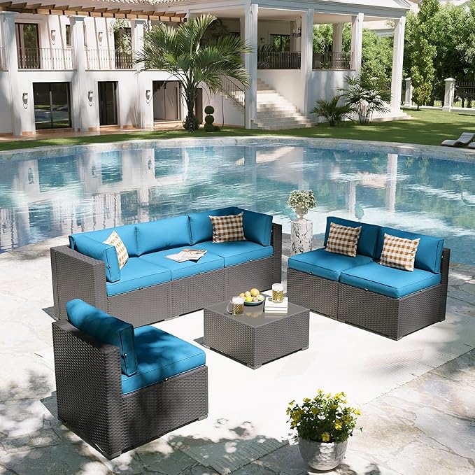 Aoxun Patio Furniture Set, 7 Piece Outdoor Sectional Sofas