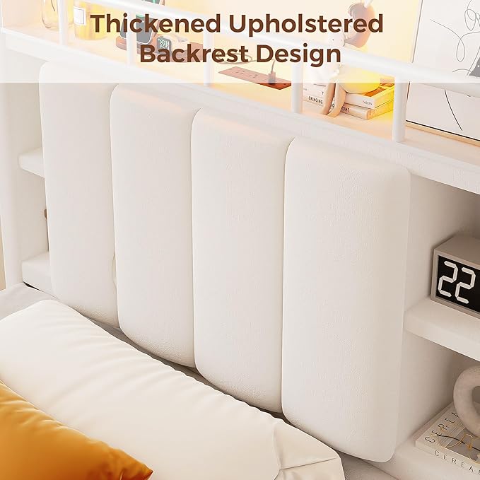 Twin Size Bed Frame with LED Storage Headboard & 2 Storage Drawers, Velvet
