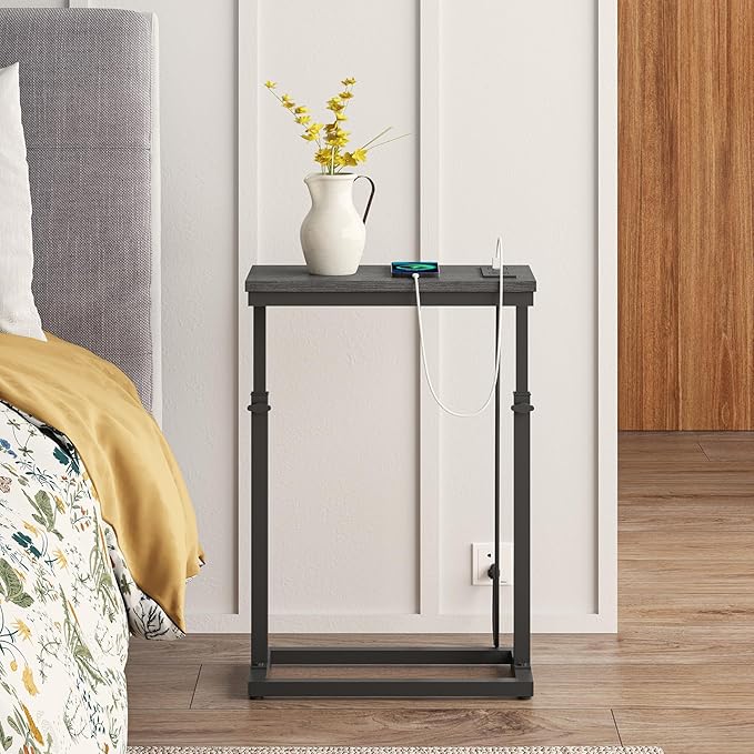 TUTOTAK End Table with Charging Station, Side Table, Tall Couch Table, Sofa