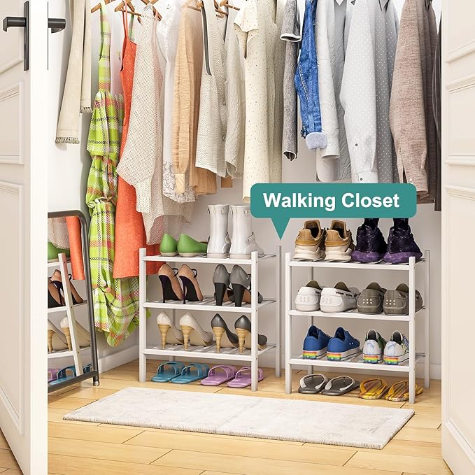 viewcare Small Shoe Rack for Entryway, Bamboo Wood Standing Shoe Shelf for