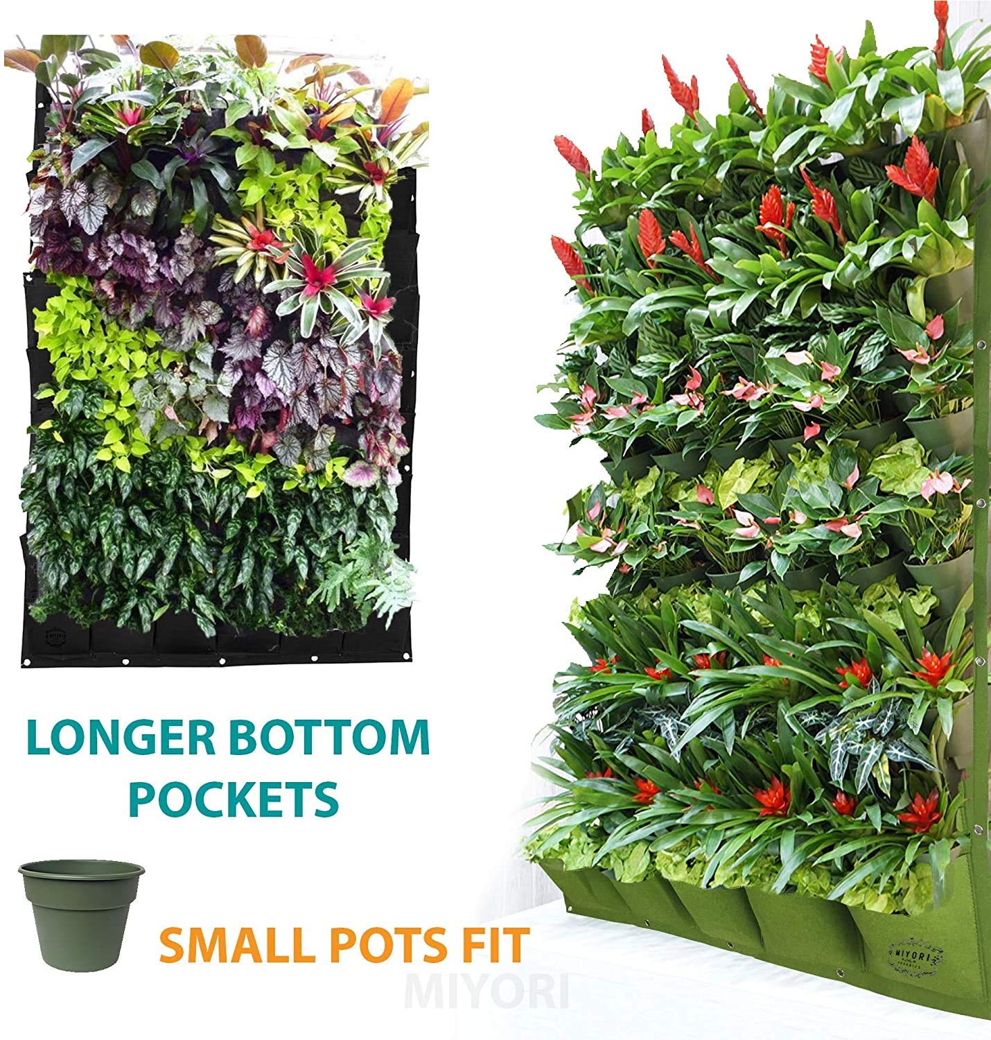 MIYORI Indi-36 Pockets Vertical -Hanging Vertical Garden Wall Planter -Decor Fence Hanger with Wall Pockets Grow Planting Plant kit pots (25 Pockets, Gray (36 Pockets)