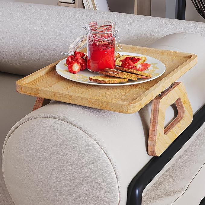 Couch Arm Tray, Bamboo Folding Sofa Tray, Sofa Armrest Trays Clip-On Couch Desk