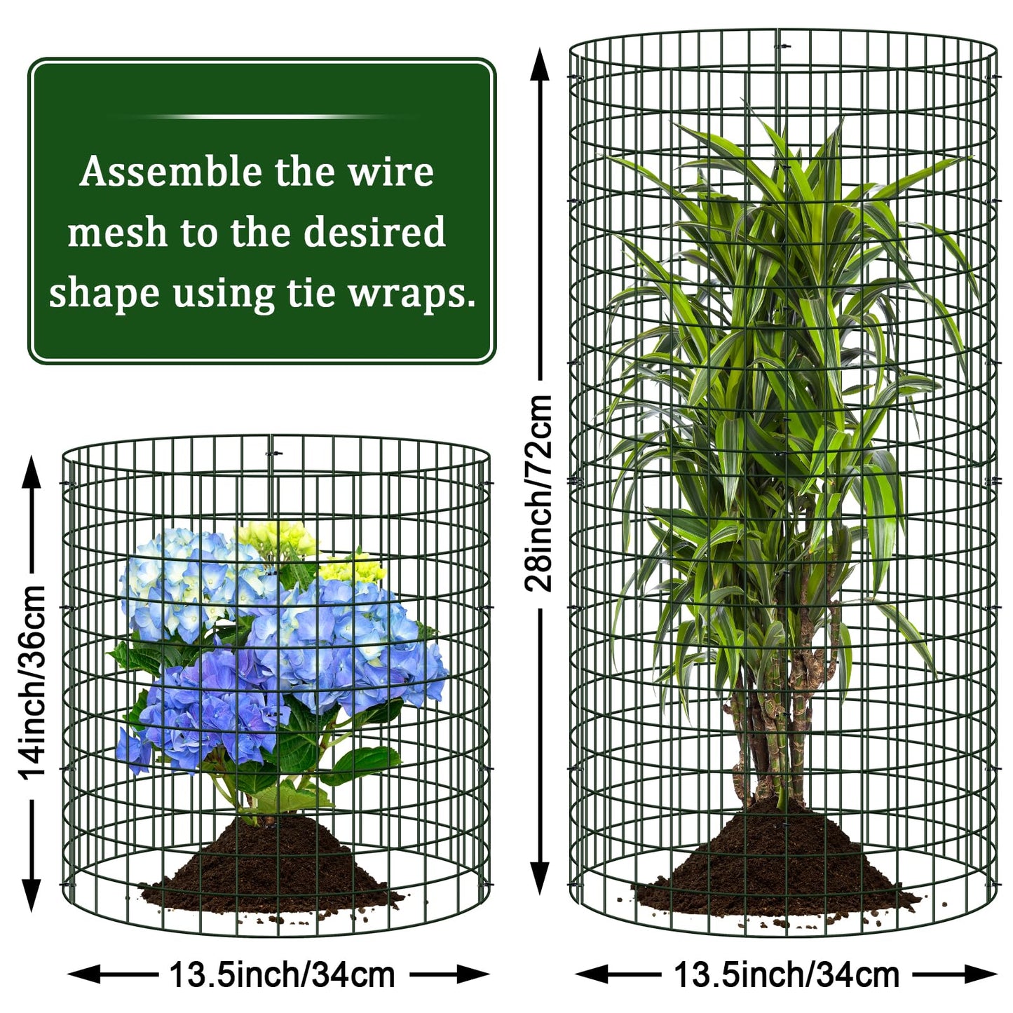10 Pack Plant Protectors from Animals, 13.5" Dia X 14" H Wire Plant Protector Cage, 30pcs Metal Mesh Garden Cloches to Keep Rabbits, Squirrels and Chicken Out and Protection Vegetables Flowers Shrubs